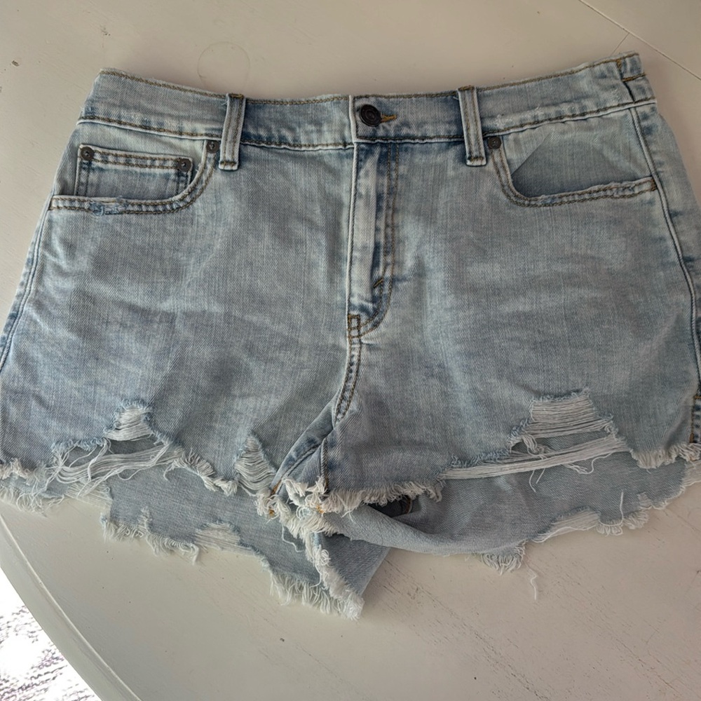 Aerie Lightwash Frayed “Jean” Shorts